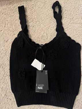 NWT Paige black sweater tank with flower detail, size XS